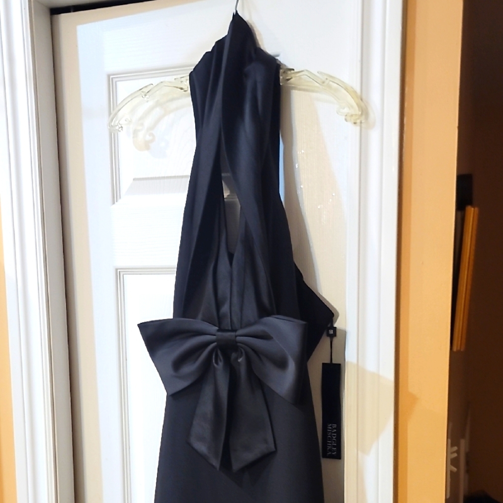 BADGLEY MISCHKA Tuxedo Halter Gown